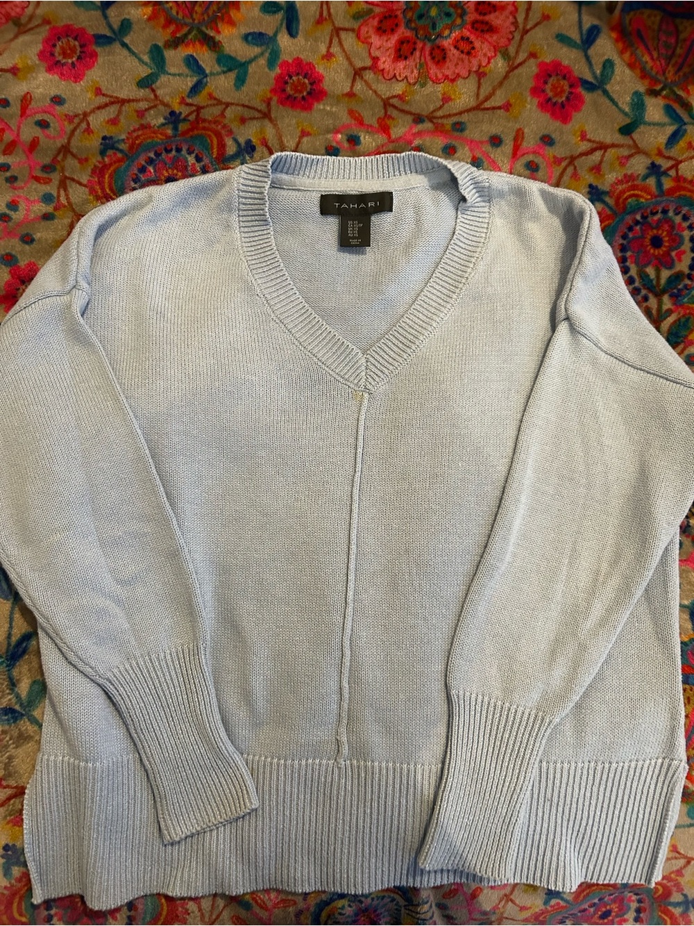 Tahari Pale Blue Women's V-Neck Sweater